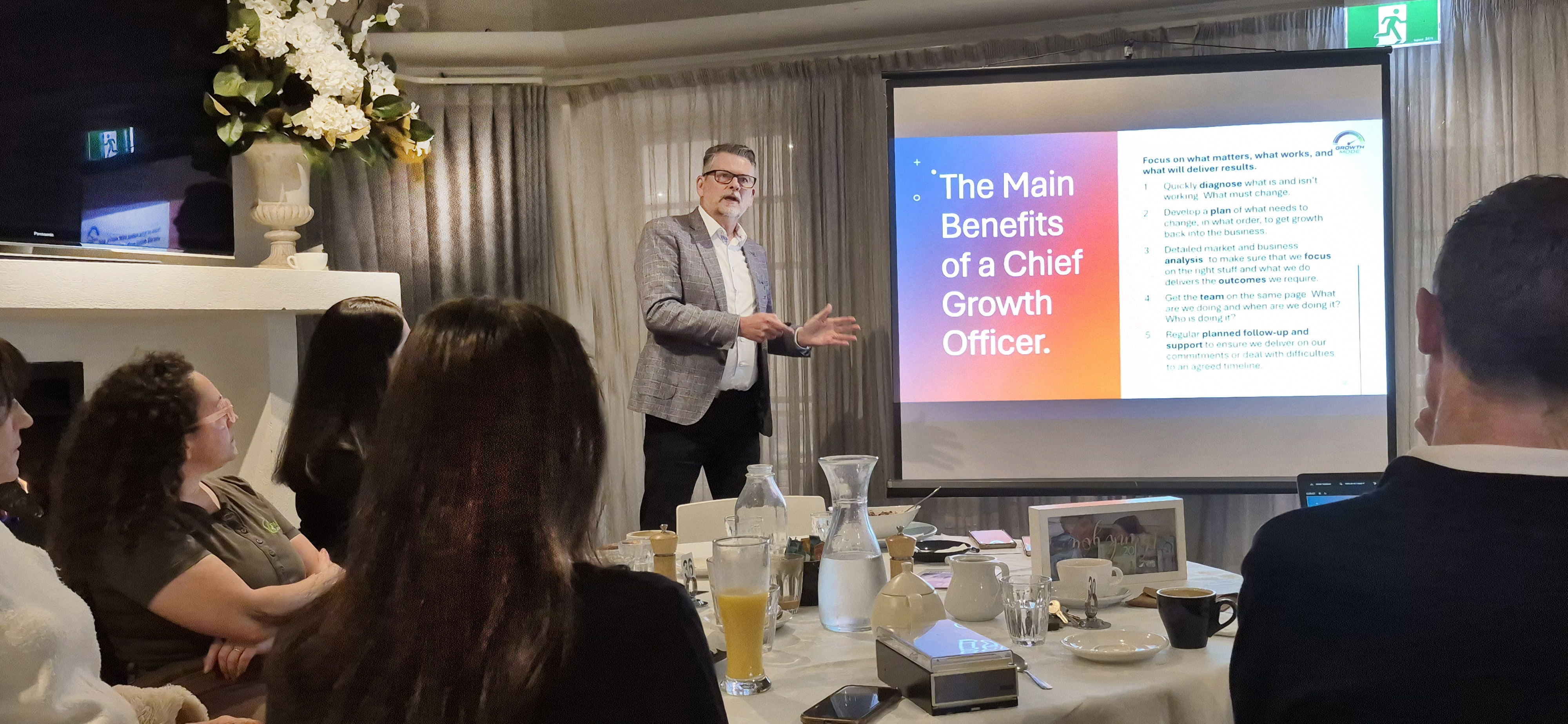 Rob Bree presenting to a room of business owners
